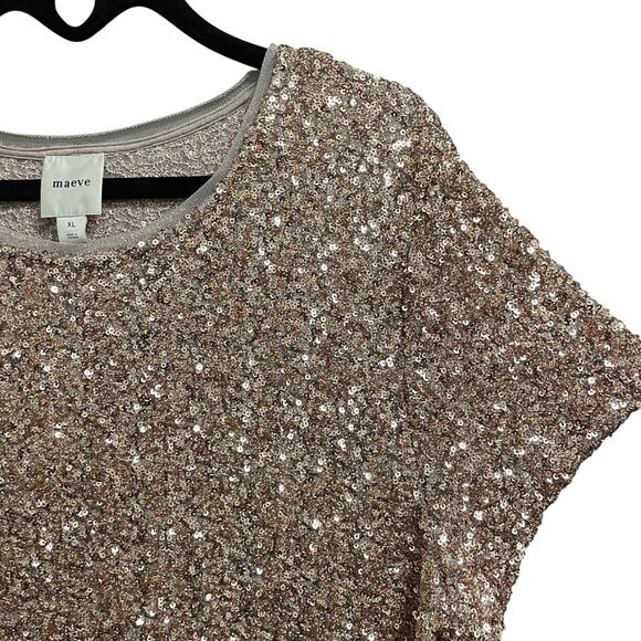 NWT Anthropologie Maeve Short Sleeve Sequin Tee in Champagne Womens Size XL - Picture 3 of 8